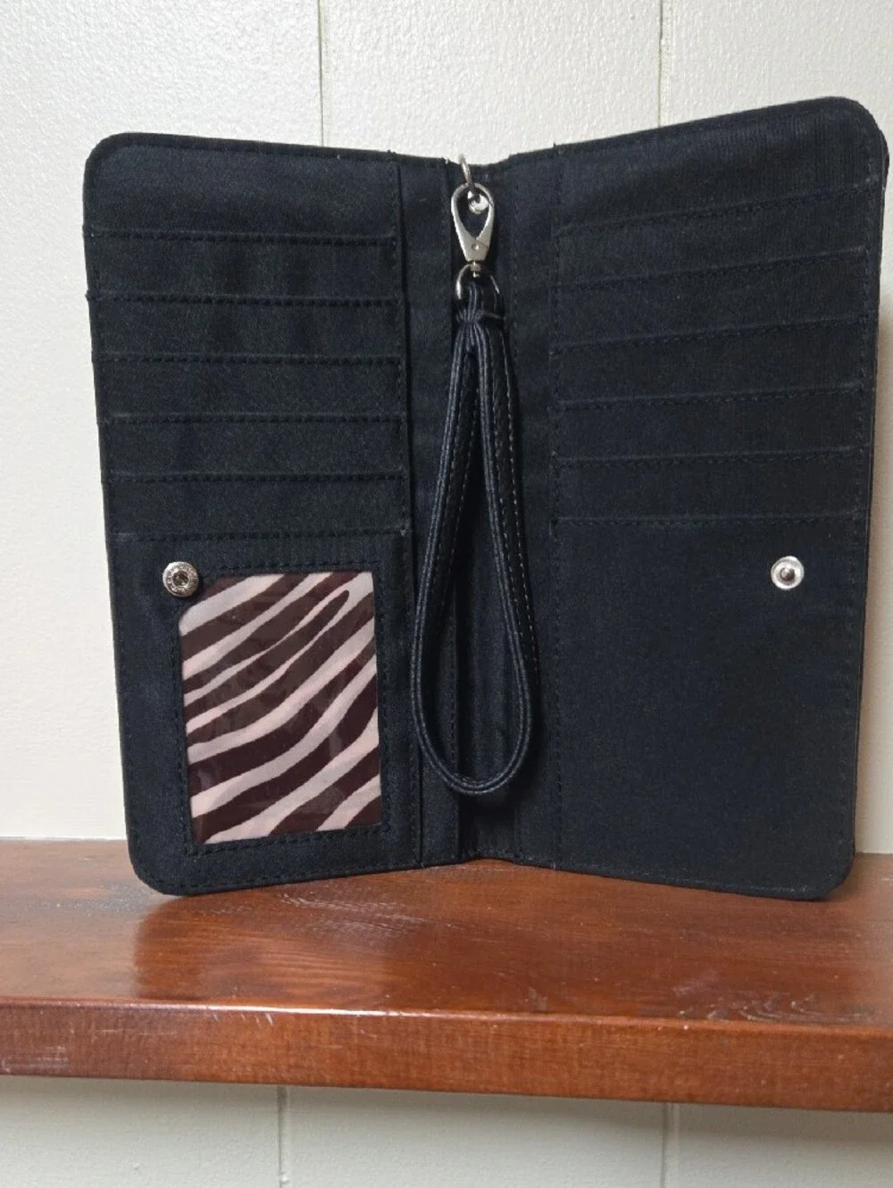 Dana Buchman Black Leather Wristlet Clutch with Zip Pocket